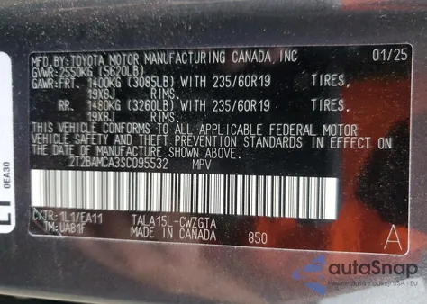 2025 Lexus Rx 350 Base from USA, damaged, VIN 2T2BAMCA3SC095532